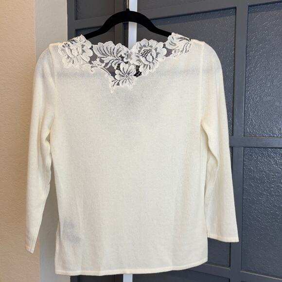 Ralph Lauren Womens Black Label Ivory Cashmere Lace 3/4 Sleeve Sweater NWT - Picture 4 of 6